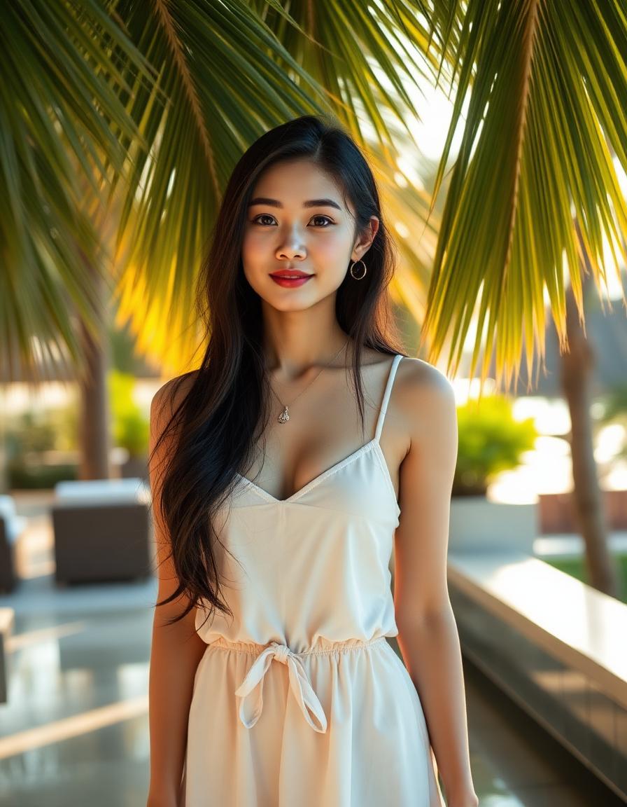 Sakura, an aiko ai companion under palm leaves